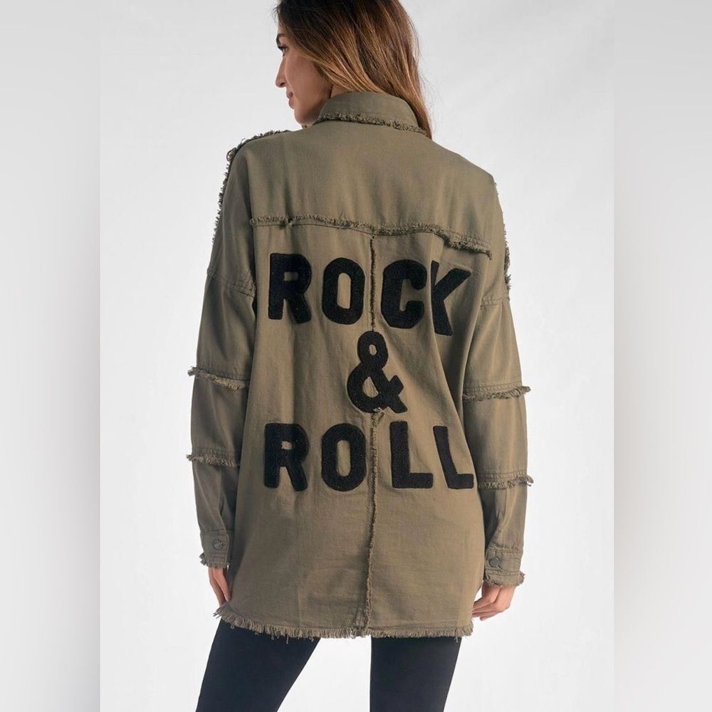 Elan Devan Olive Rock & Roll Shacket Shirt Jacket Size S NWT